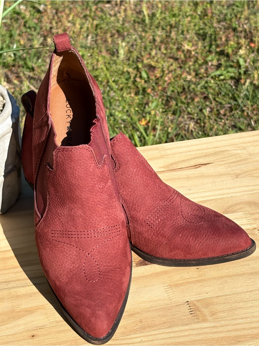 Lucky Brand Women's Burgundy Red Suede Pointed Chelsea Booties